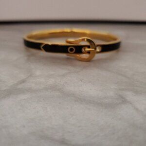 🐴 Juicy Couture Black Gold Enamel Belt Buckle Equestrian Bangle Bracelet 🐴